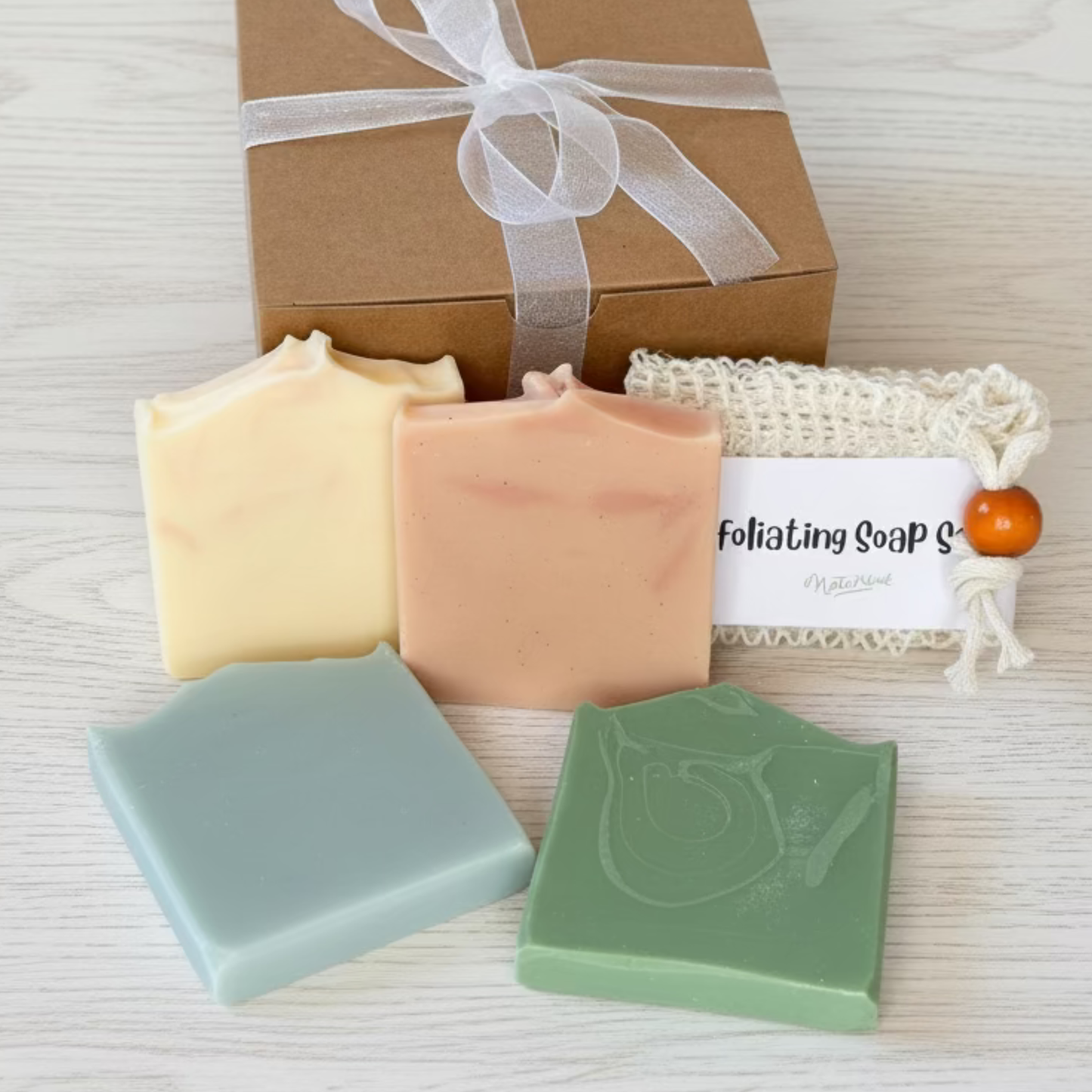 Spring Suds Gift Set | 4 Handmade Vegan Soap Bars + Exfoliating Sisal Bag