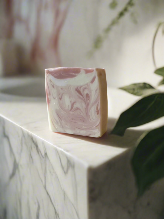 pink swirls on cream handmade soap bar - Naturene