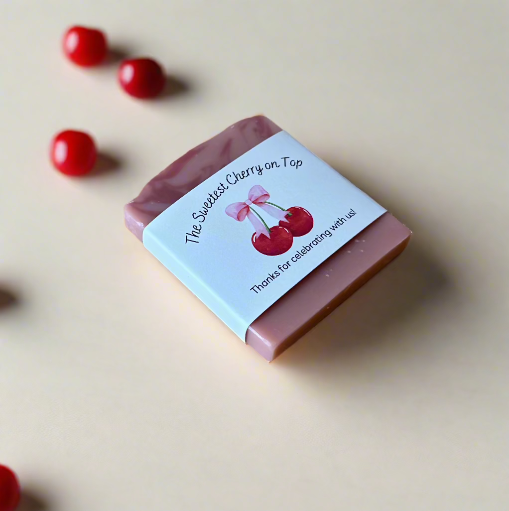 The sweetest cherry on top themed handmade soap favor for baby showers