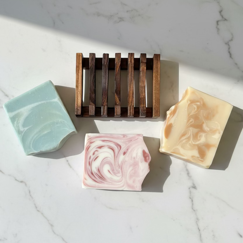 Spring Suds Gift Set | 3 Handmade Vegan Soap Bars + Wooden Dish