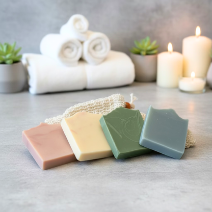 Spring Suds Gift Set | 4 Handmade Vegan Soap Bars + Exfoliating Sisal Bag