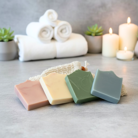 Spring Suds Gift Set | 4 Handmade Vegan Soap Bars + Exfoliating Sisal Bag