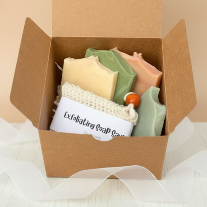 Spring Suds Gift Set | 4 Handmade Vegan Soap Bars + Exfoliating Sisal Bag