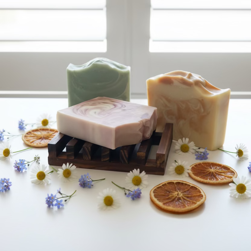 Spring Suds Gift Set | 3 Handmade Vegan Soap Bars + Wooden Dish