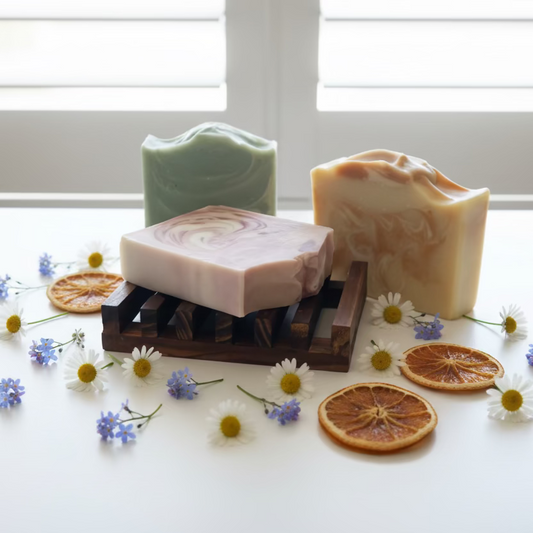 Spring Suds Gift Set | 3 Handmade Vegan Soap Bars + Wooden Dish