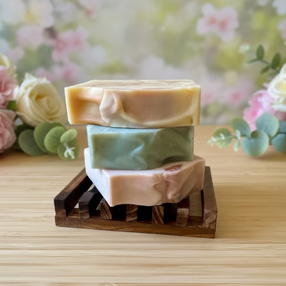 Spring Suds Gift Set | 3 Handmade Vegan Soap Bars + Wooden Dish