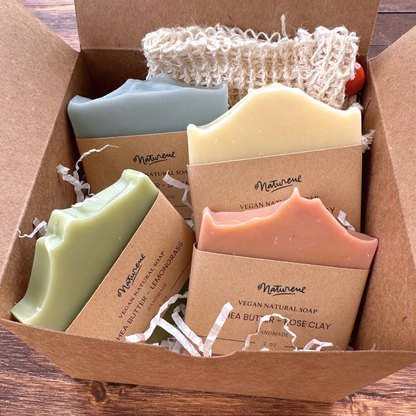 Fresh Suds Gift Set | 4 Handmade Vegan Soap Bars + Exfoliating Sisal Bag
