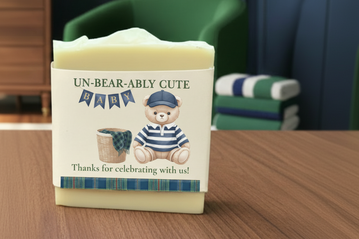 Preppy Teddy Bear Baby Shower Favors – Vegan Soap | Heritage Theme Keepsakes